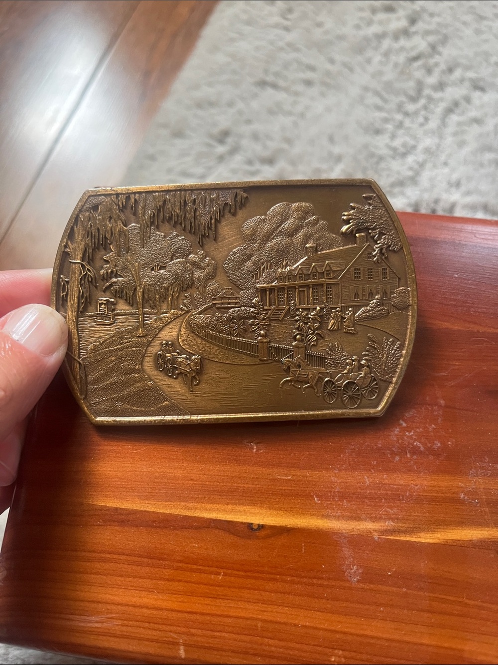 Antique-Style Brass Decorative Plaque with Country Scene